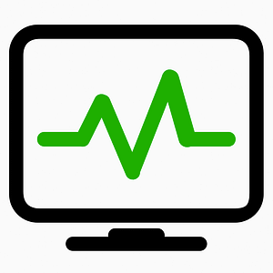 A monitor with a green wave on the screen